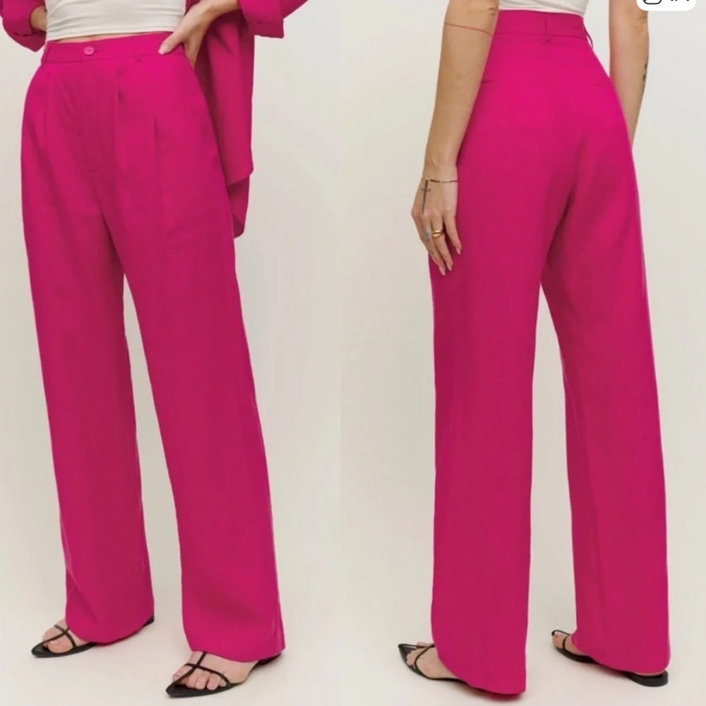 REFORMATION Vesta Linen Pant 100% Linen Pink Wide Leg Pants Size 0
